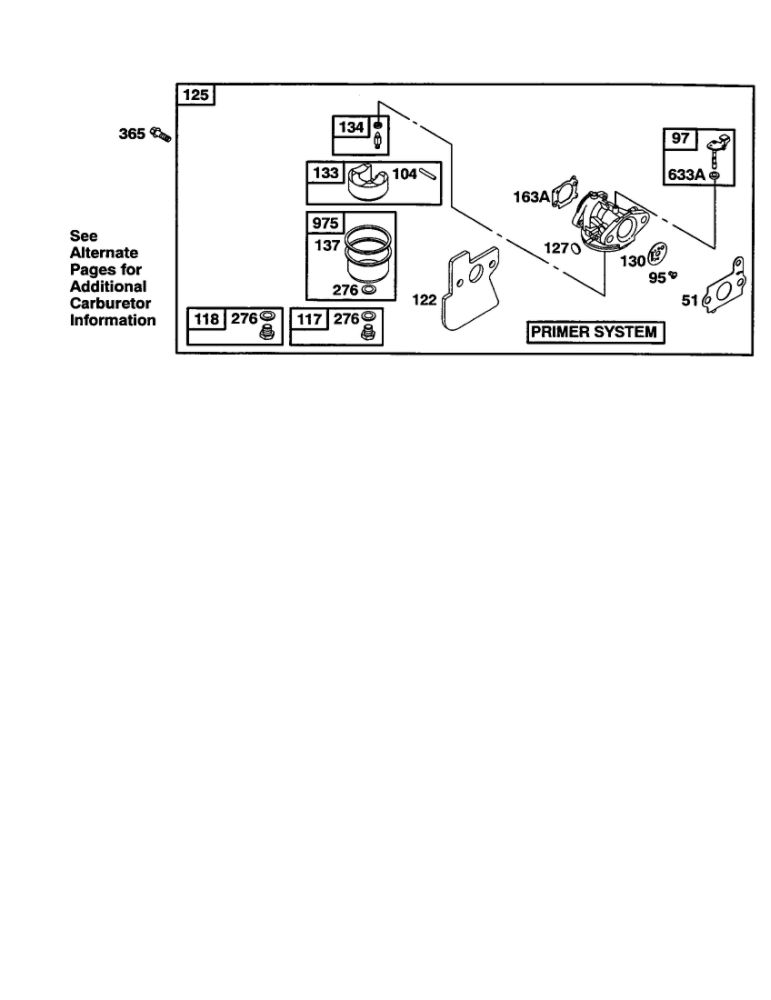 Carburetor Diagram and Parts List for 110600-110699 0112- 0114- 0117 Briggs and Stratton Engine